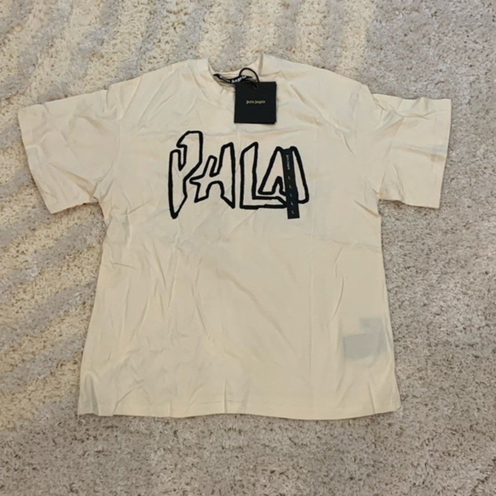 Palm Angels Back Flames Logo Apricot T-Shirt Mens Size Large